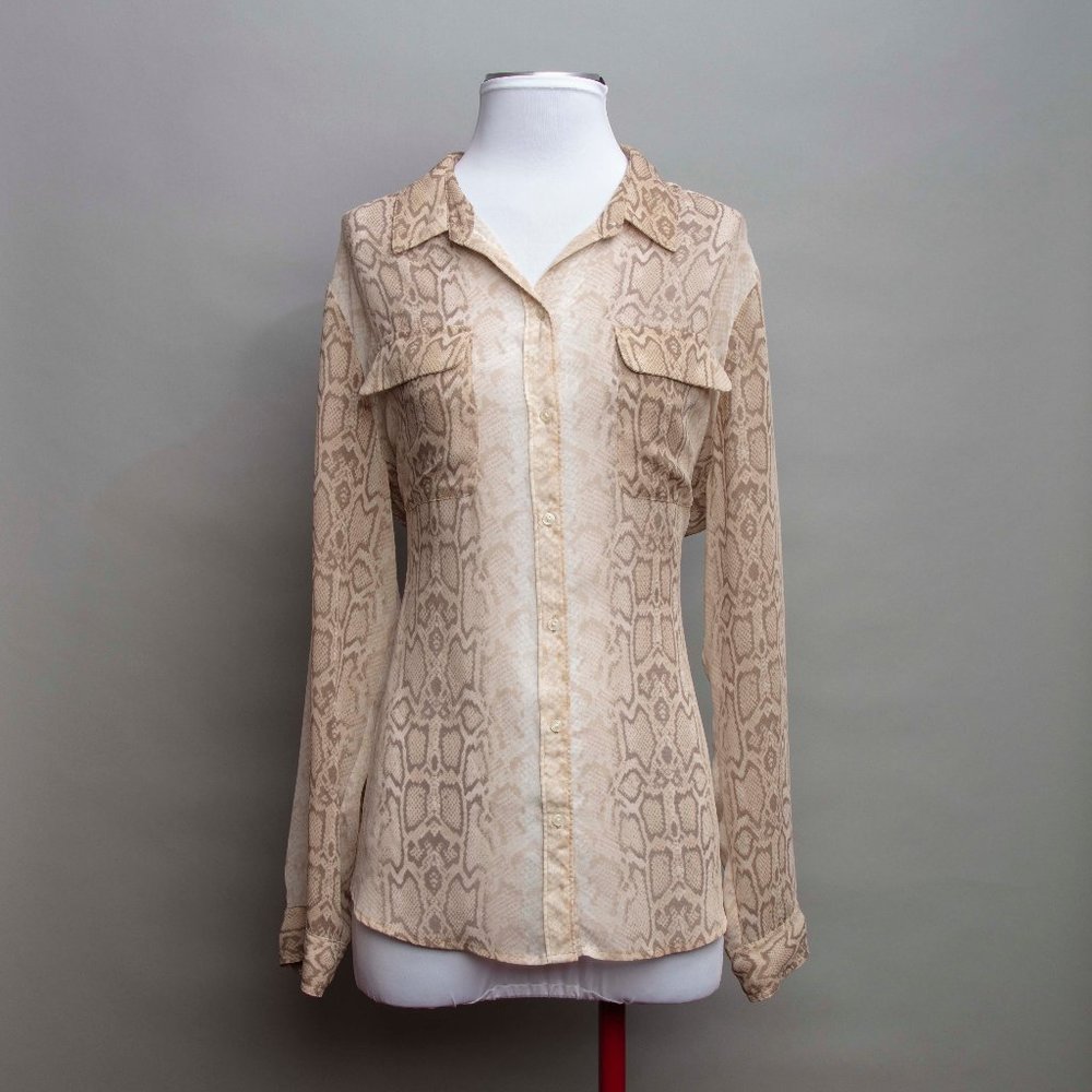 Chiffon Snake Pattern Button Top Beige Xl - image 1